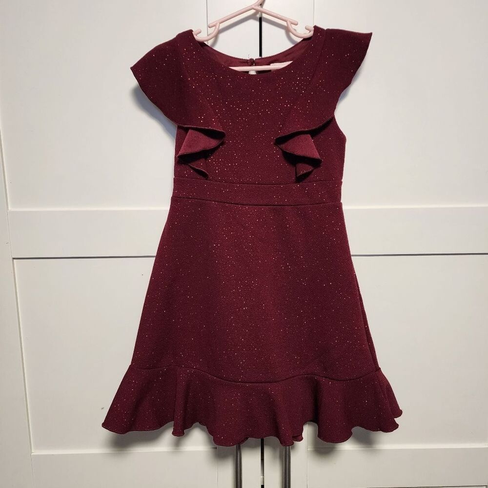 ZENZI Girls Maroon Glitter Sparkle Party Dress Size Small S 7/8 EUC